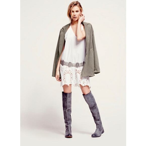 FREE PEOPLE Slouchy Oversized Boyfriend Blazer Stone Wash Gray Sz S {DD34} - Picture 2 of 7